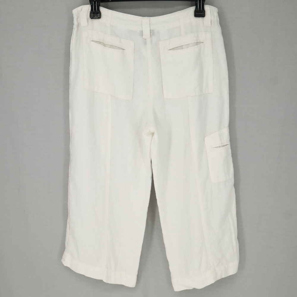 Talbots Pants Petites 4P White Irish Linen Crop Wide Leg Pockets Cruise Resort - Picture 2 of 11